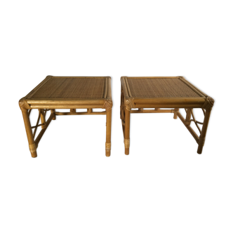 Pair of rattan and bamboo bedside tables