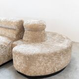 Beige chenille sectional sofa, 3 pieces, 1970s