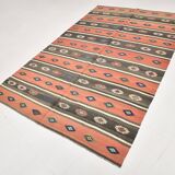 6x9 Terracotta Red & Brown Vintage Kilim Rug, Rugged Carpet, 175x270Cm