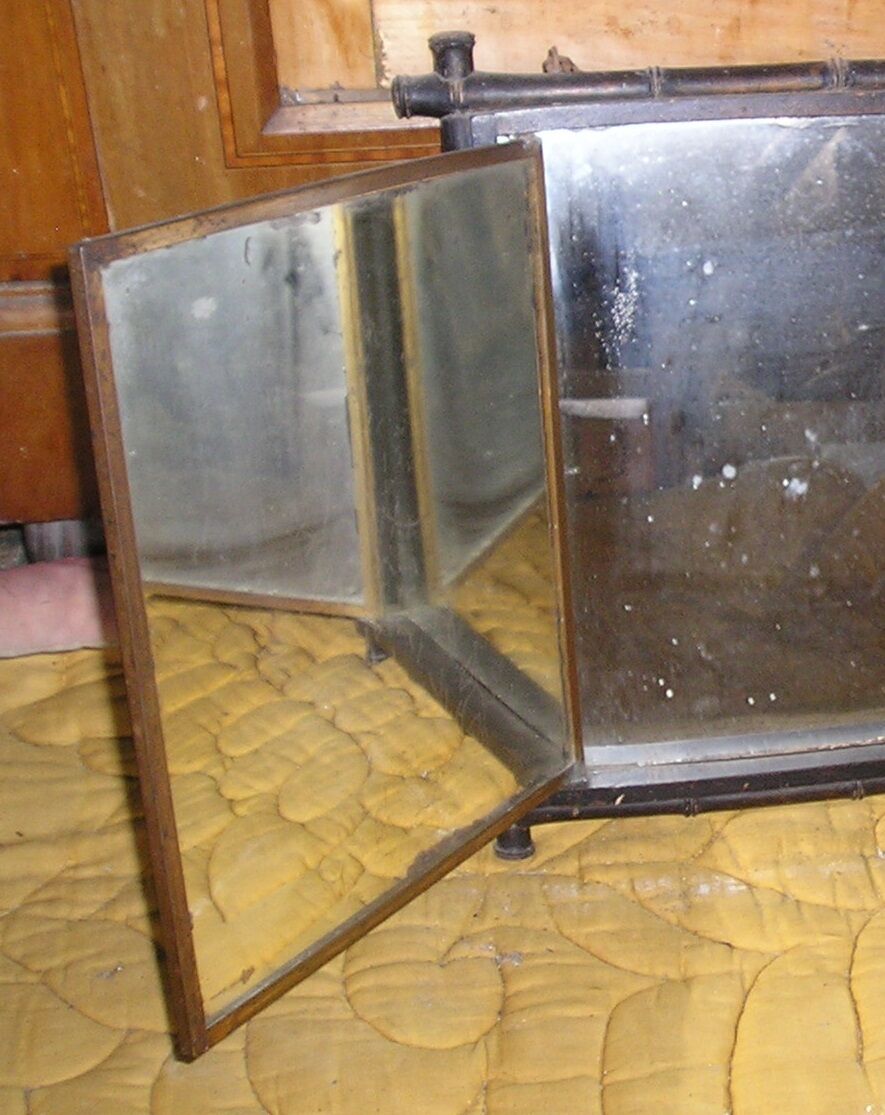 Napoleon III triptych wall mirror in blackened wood imitation bamboo 26x23cm