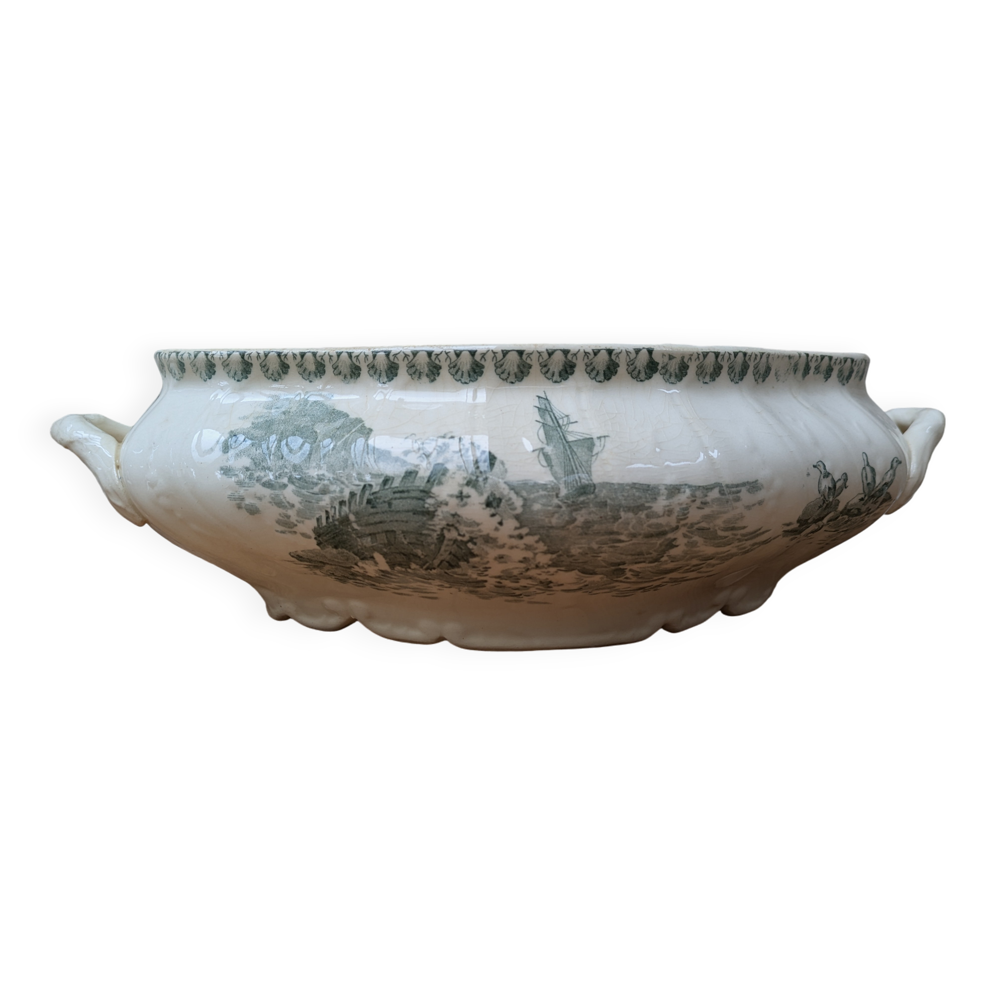 Old vegetable dish serving dish Terre de Fer Opaque porcelain from Gien Ocean model