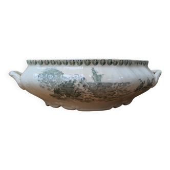 Old vegetable dish serving dish Terre de Fer Opaque porcelain from Gien Ocean model