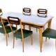 Beech and Maple Dining Table with a Patterned Blue Glass Top, Italy