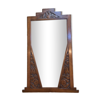 Miroir art deco en noyer sculpté