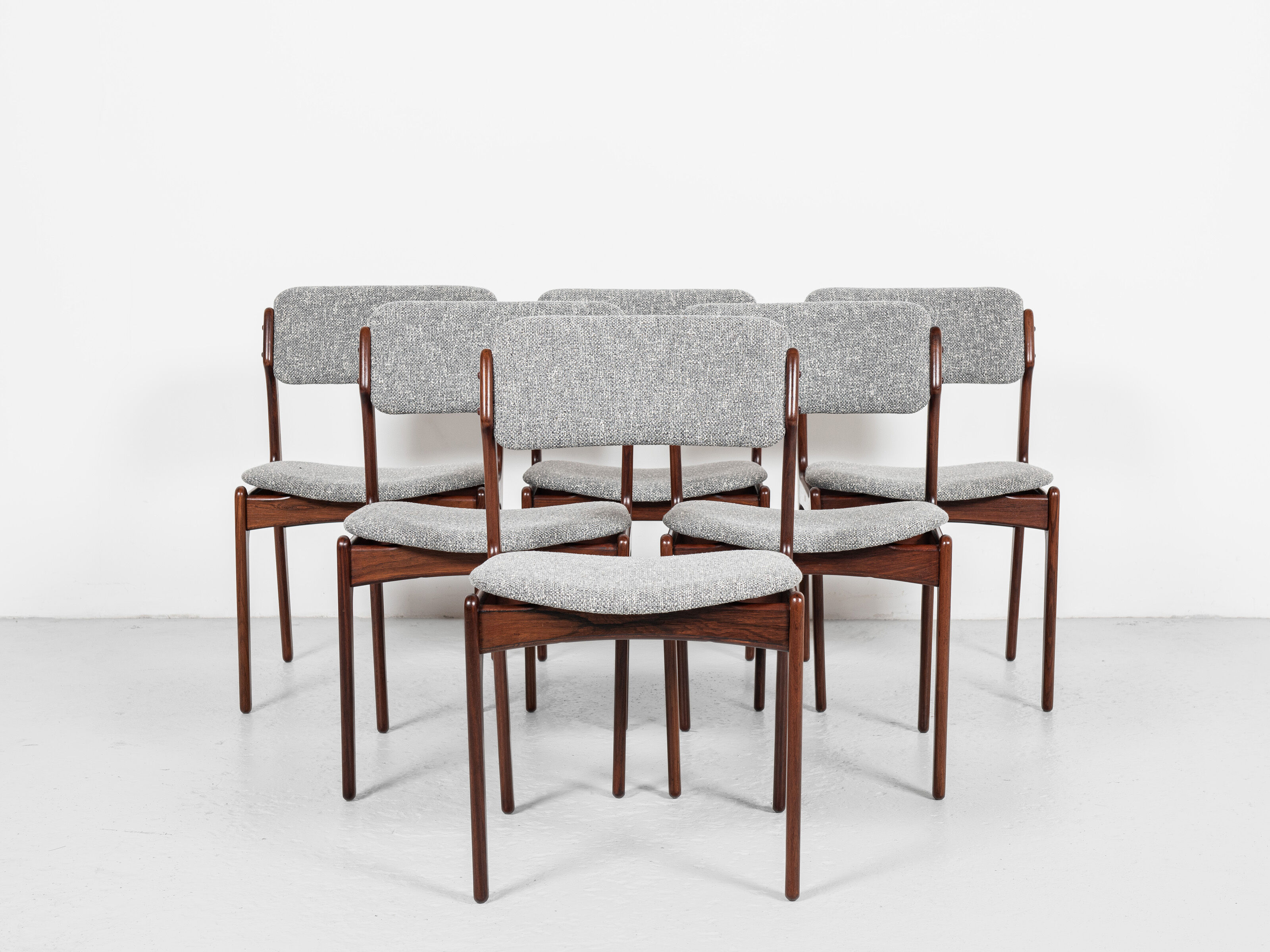 Midcentury Danish set of 6 dining chairs in rosewood by Erik Buch for Oddense Maskinsnedkeri 1960s
