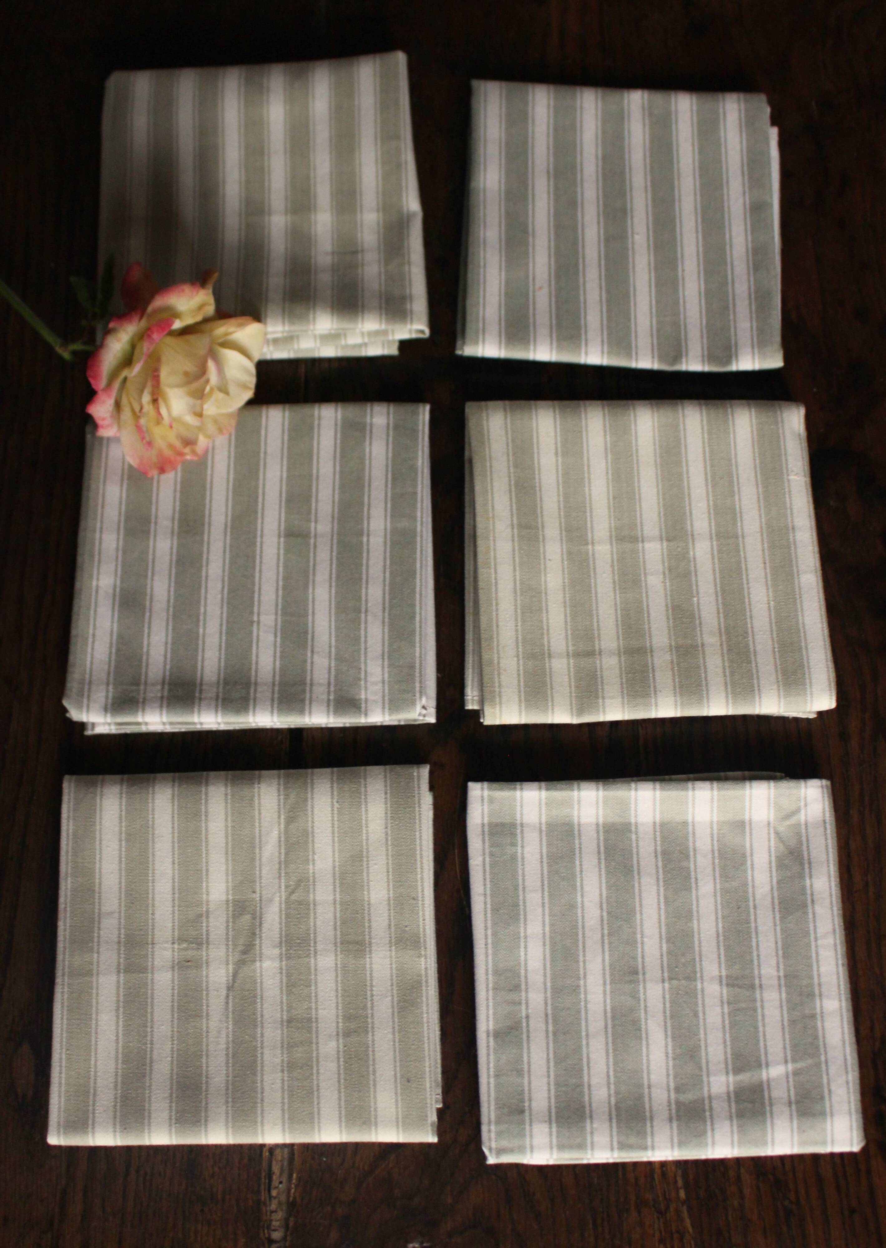 6 vintage striped mattress ticking napkins
