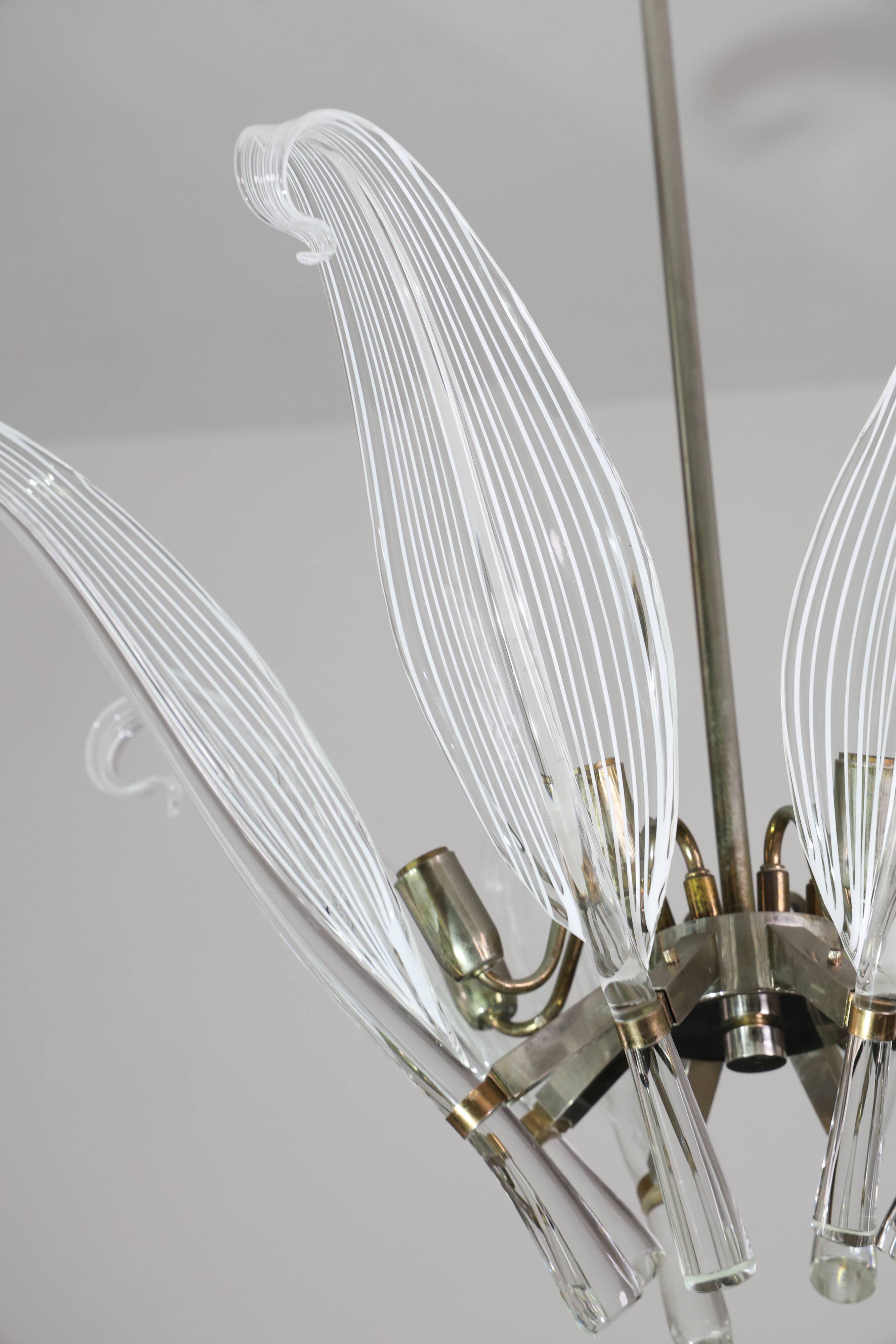 Extraordinary Large Transparent Murano Glass Leaves Chandelier by Franco Lu