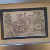 5 lithographs of Bruges, framed