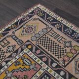 Vintage Turkish rug 134x240 cm, pink and navy blue tones, handmade wool