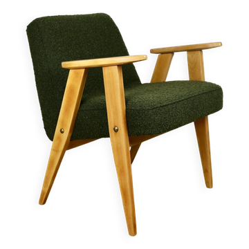 Chierowski 366 armchair, 1970s, olive green vintage boucle - light wood