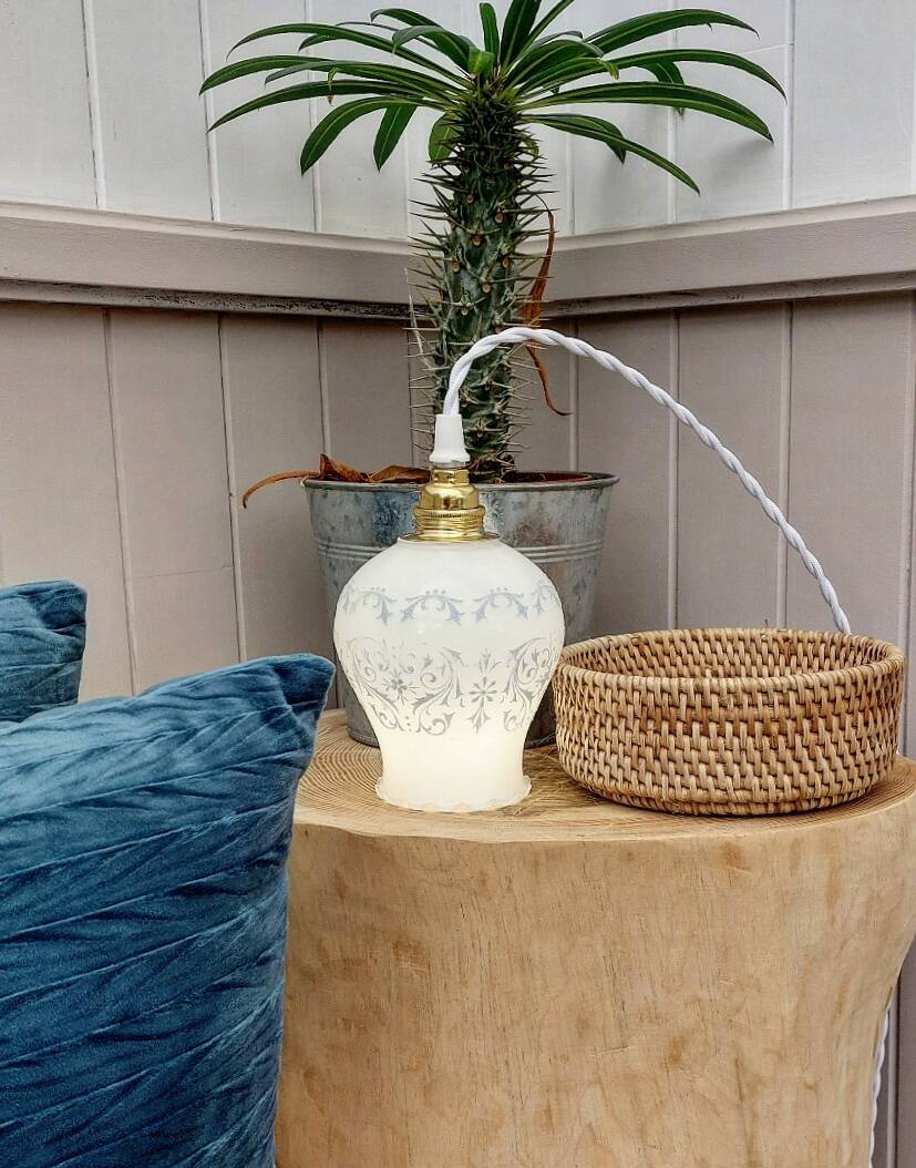 Vintage opaline portable lamp