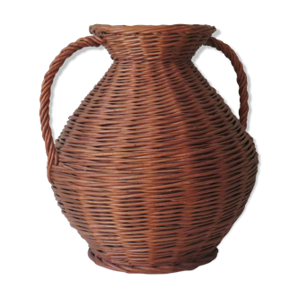 Vintage XL vase in braided wicker, 1960