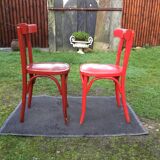 Vintage bistro chairs painted in burgundy and red