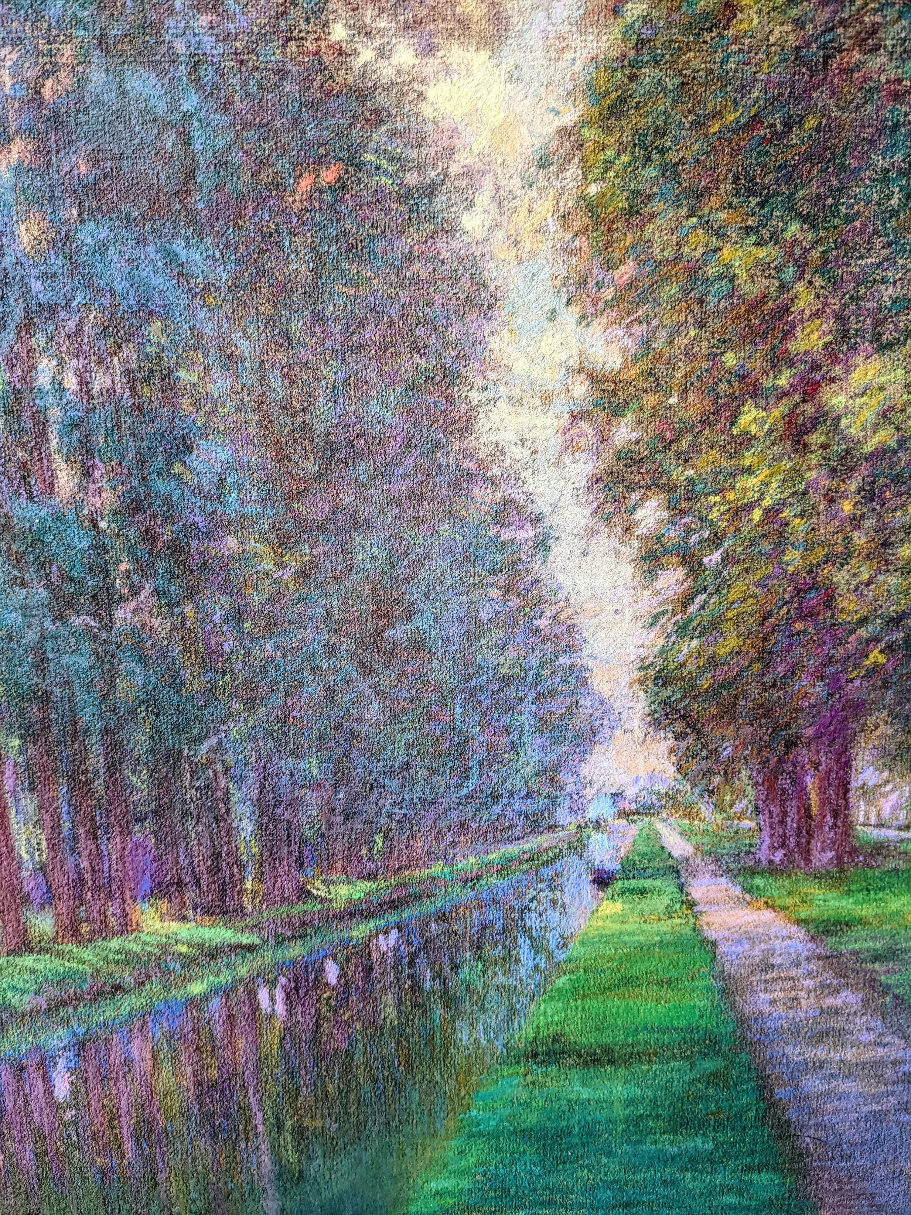 Ancien Pastel sur toile- Le Canal du midi - Signé Jean Georges FERRY