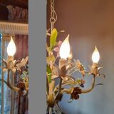 Vintage Toleware Chandelier with Floral Patterns, Italy from the 1960s