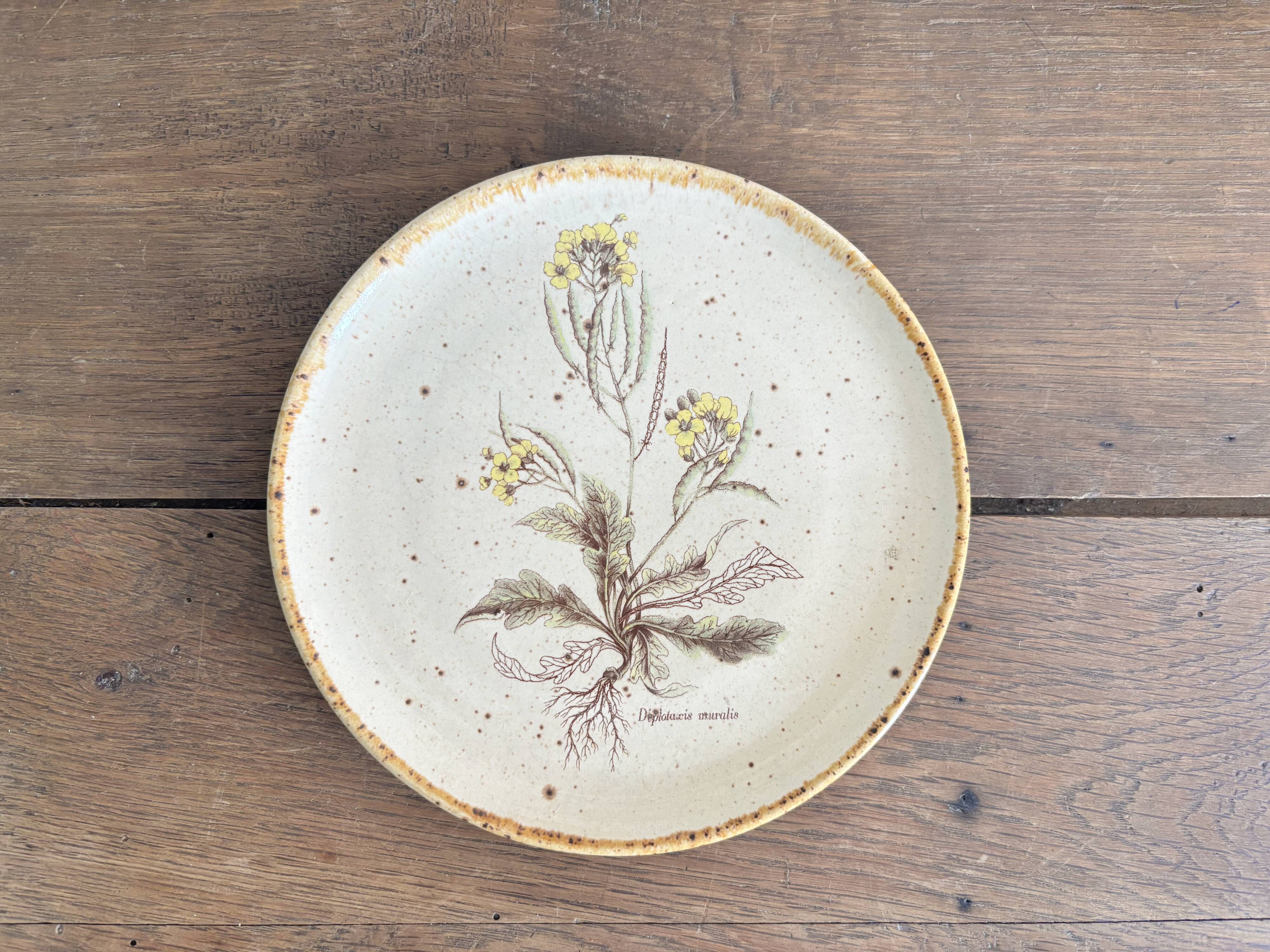 Vintage stoneware set – Botanical decoration / wildflowers – 1970s