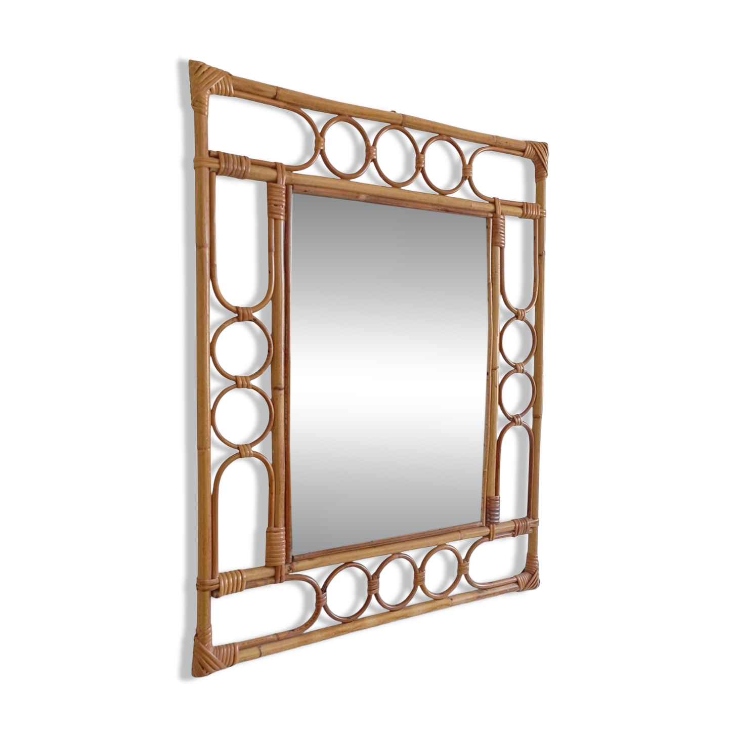 Mid-Century Organic Modern Bamboo & Rattan Mirror, Franco Albini Style, 1960s