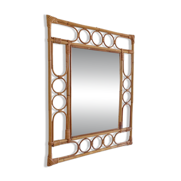 Miroir en bambou et rotin organique moderne du milieu du siècle, style Franco Albini, années 1960.