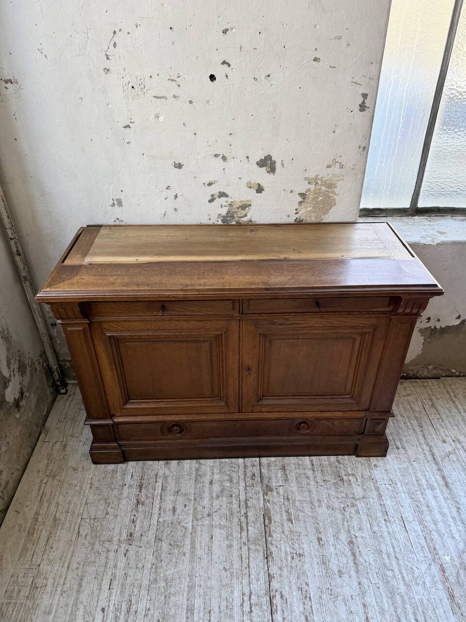 Antique XL Napoleonic oak glass bookcase, 19th century