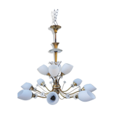 Lustre en laiton à 12 feux, années 60