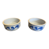 Pair of antique bowls handarbeit salt glaze blue decor vintage #d662