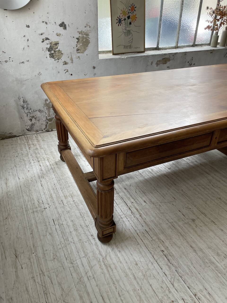 Solid walnut farmhouse castle table 1900 XXL
