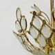 Antique 3-light floral pendant light in gilded metal with glass pendants. 80s