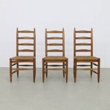 3x Ladder Chair in Oak & Rush, 1960s