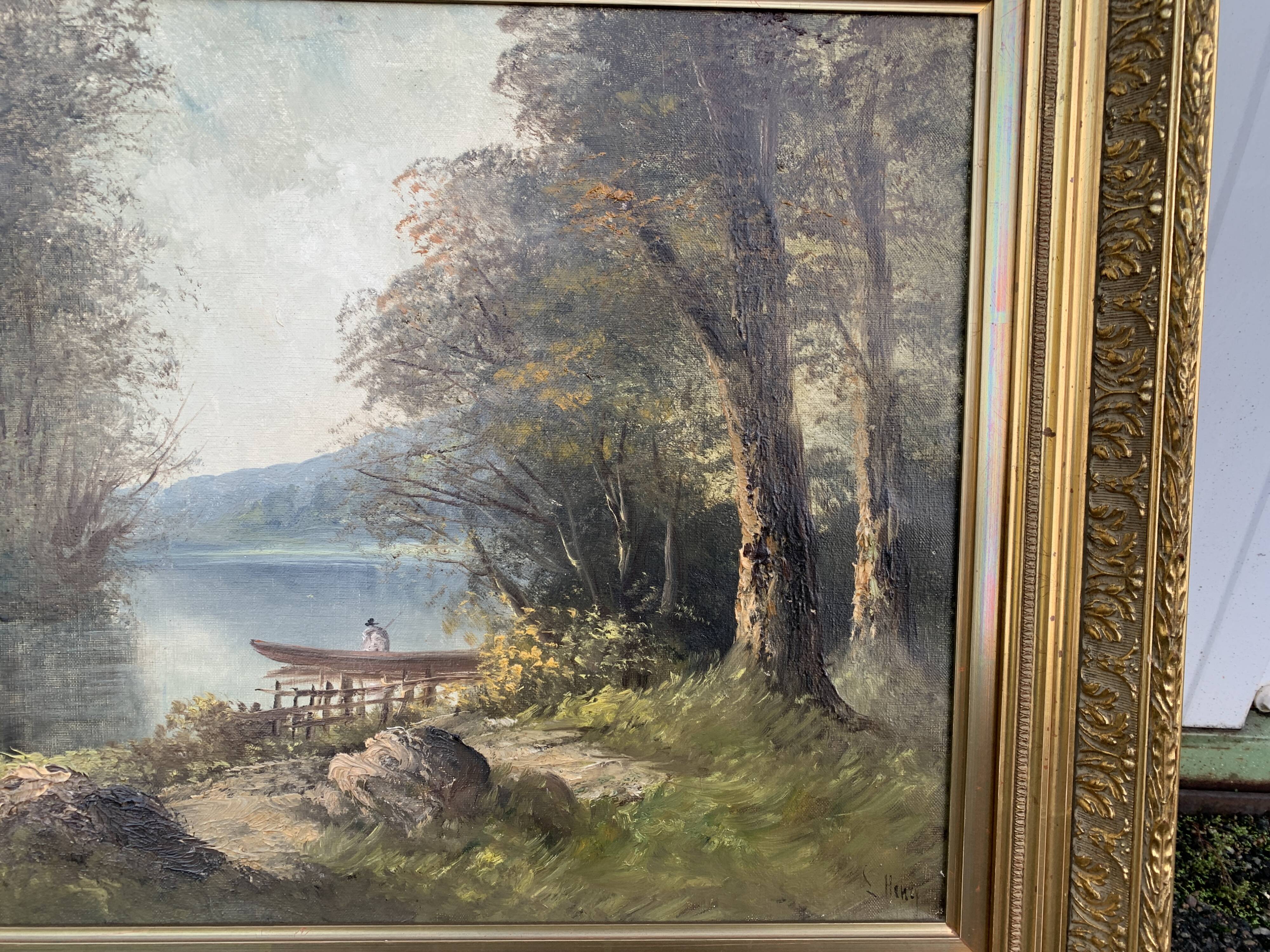 Landscape and boat painting Sign Henry XX 69 x 60