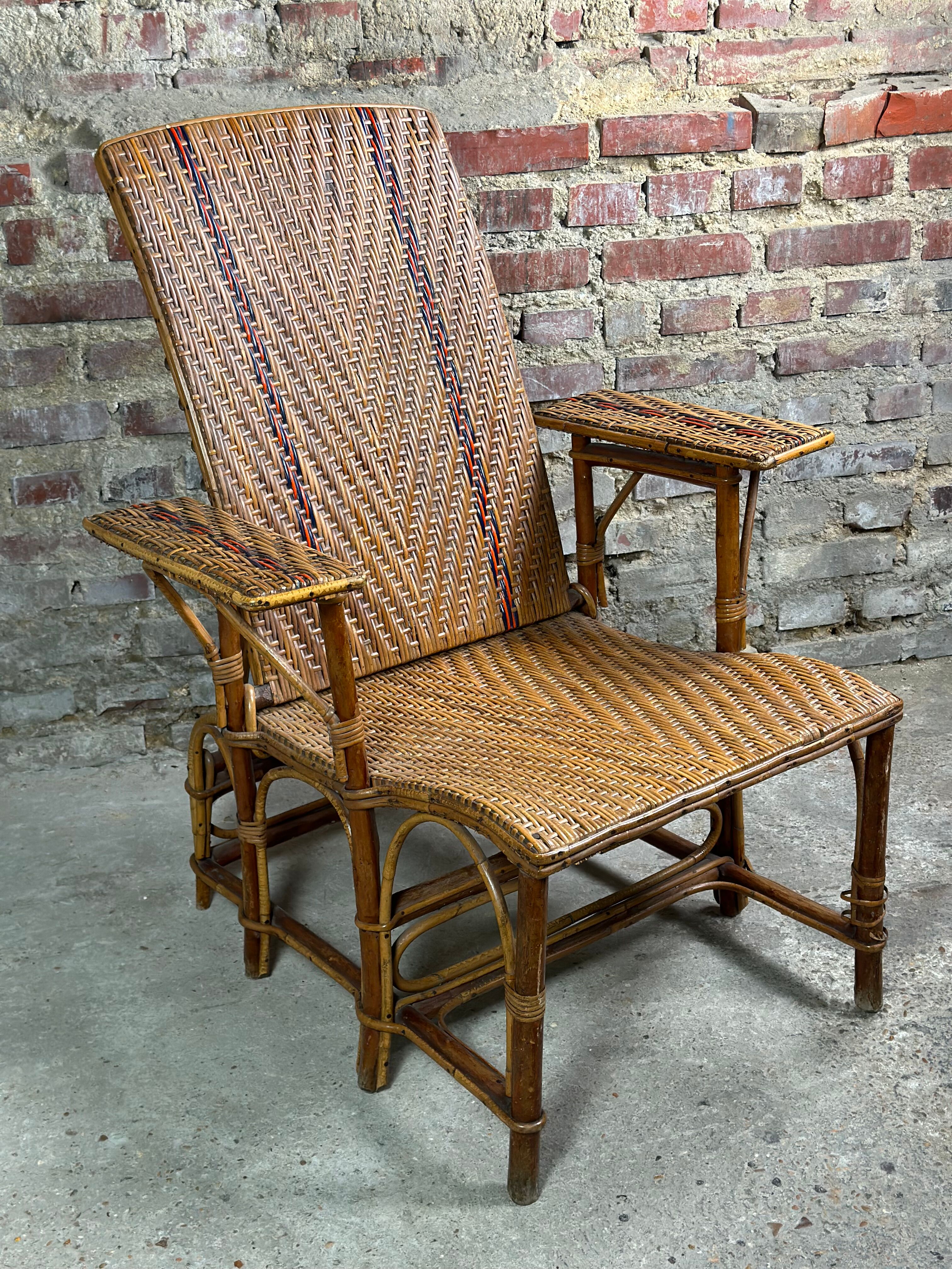 Vintage rattan chaise longue 1960