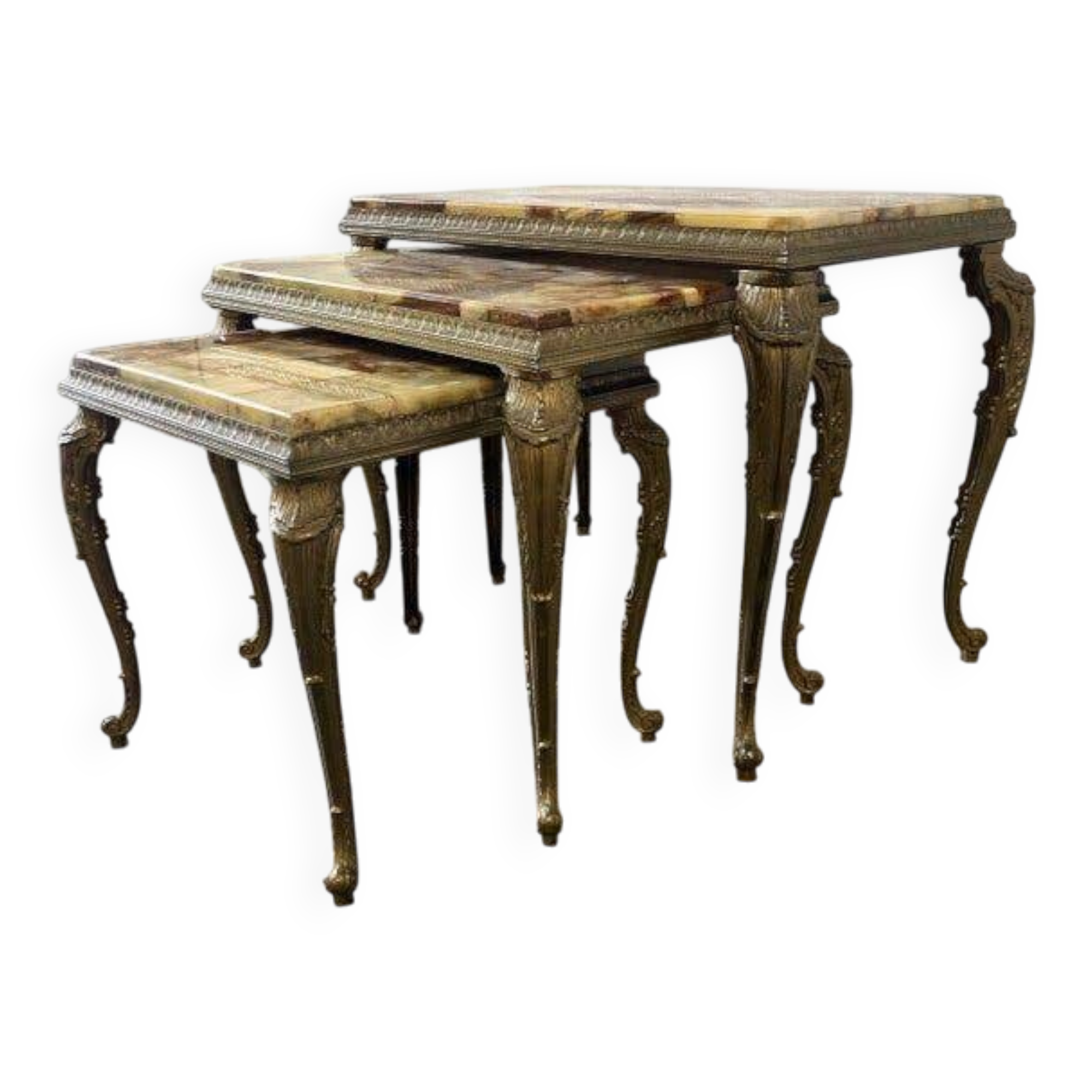 Set of 3 vintage nesting tables / onyx side tables