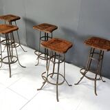Vintage brutalist bar stools, set of 5 - 1970s