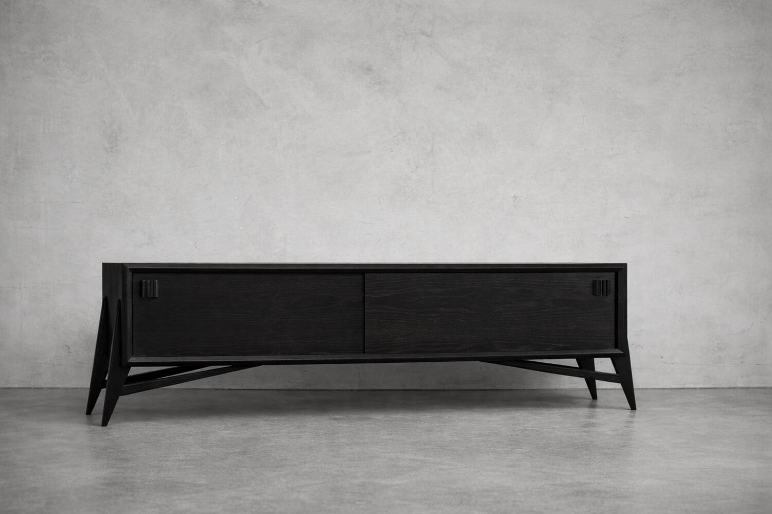 Vintage Mid-Century Scandinavian Modern Dark Oak Sideboard & Wooden Handles