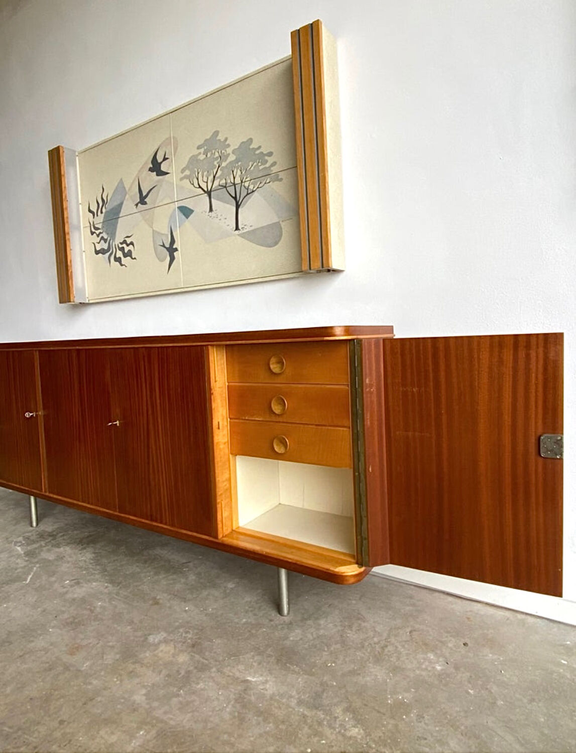 Sideboard and Matching Decorative Art Piece from the Cruise Liner "SS Rotterdam"