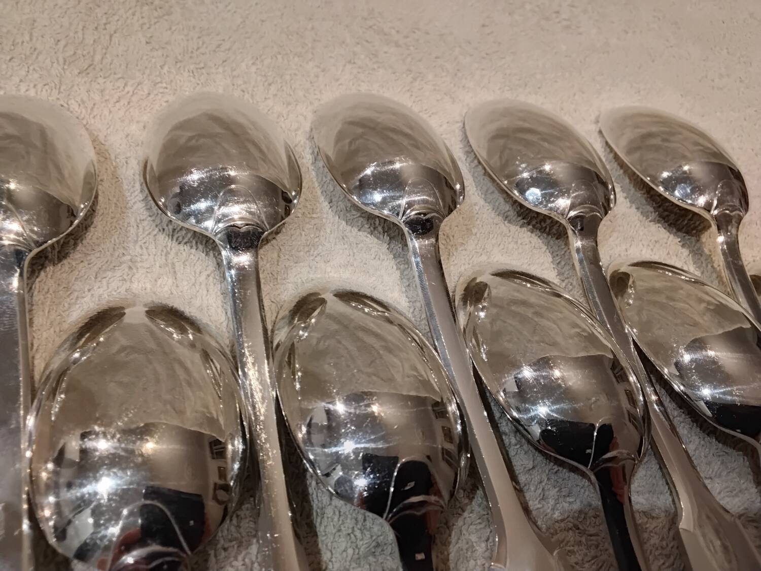 12 silver plated dessert spoons, Francia goldsmith, single-flat, 18.7cm