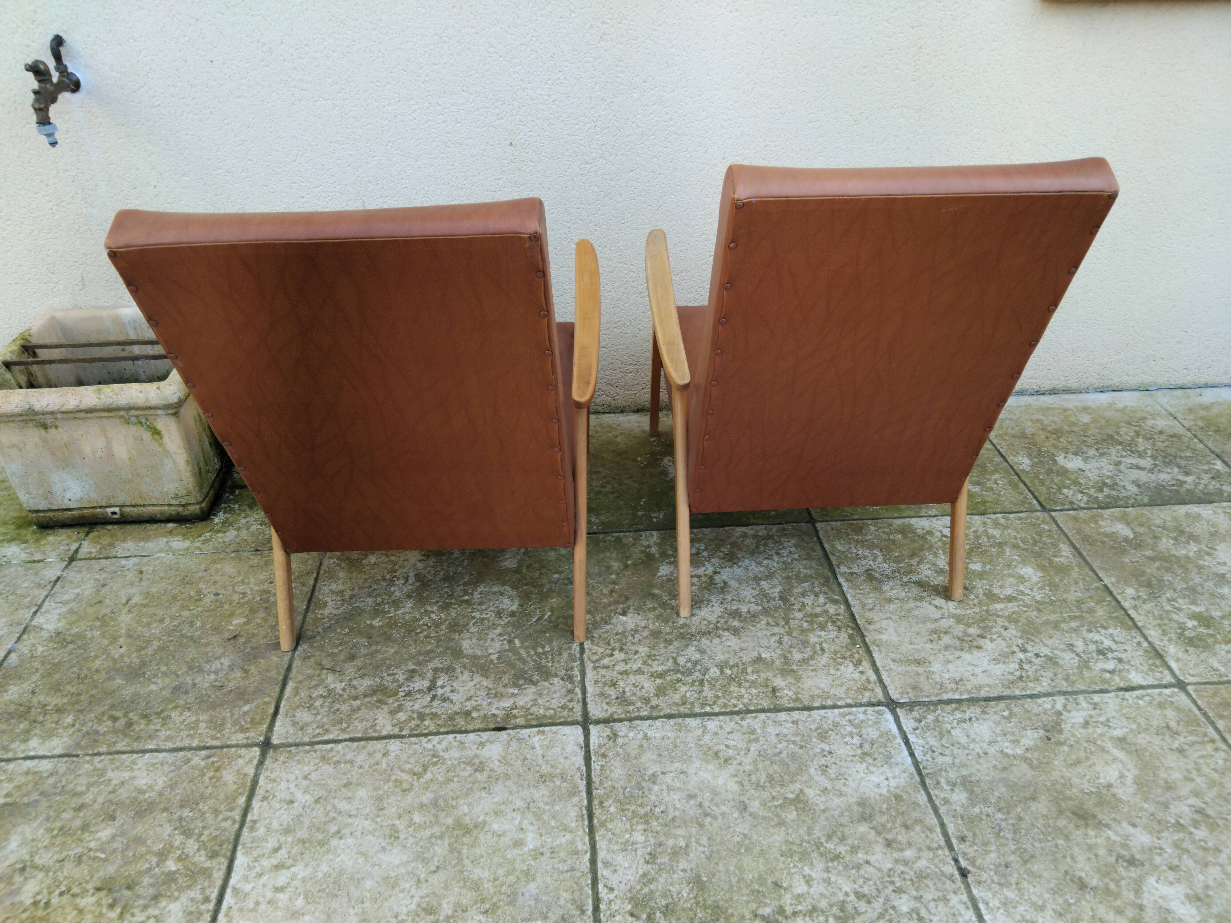 Paire de fauteuil vintage année 50 60 pieds compas scandinave
