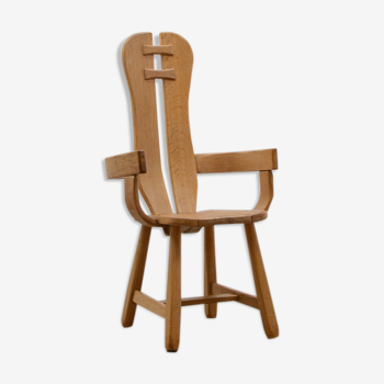 Fauteuil brutaliste en chêne 1970