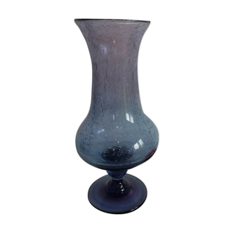 Purple bubbled glass vase