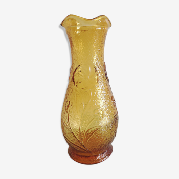Vase en verre ambré vintage années 60-70