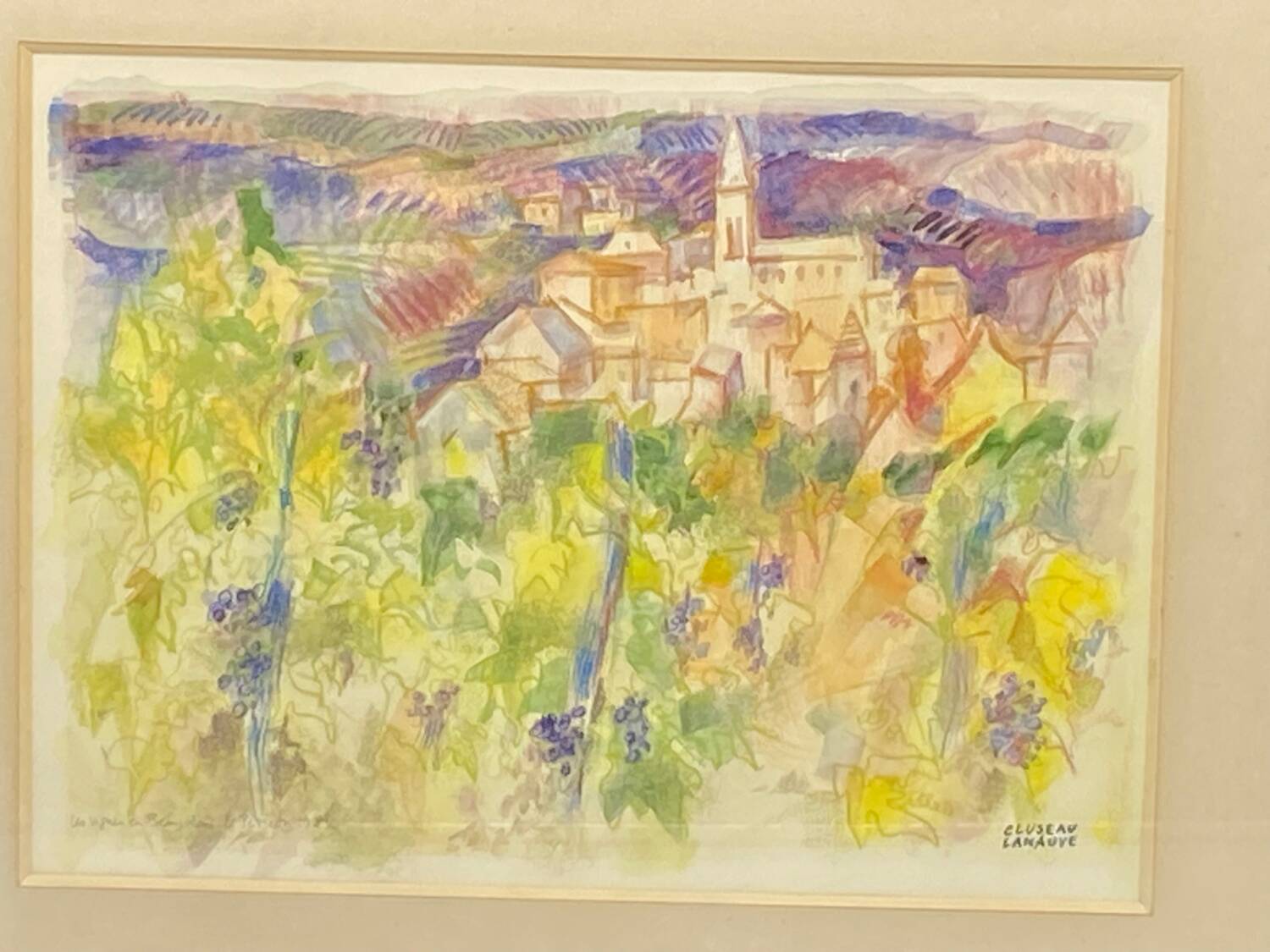 Pastel by Jean Cluseau Lanauve The vines in Beaujolais 1981