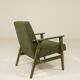 Fauteuil vintage en velours côtelé vert olive, bois vert