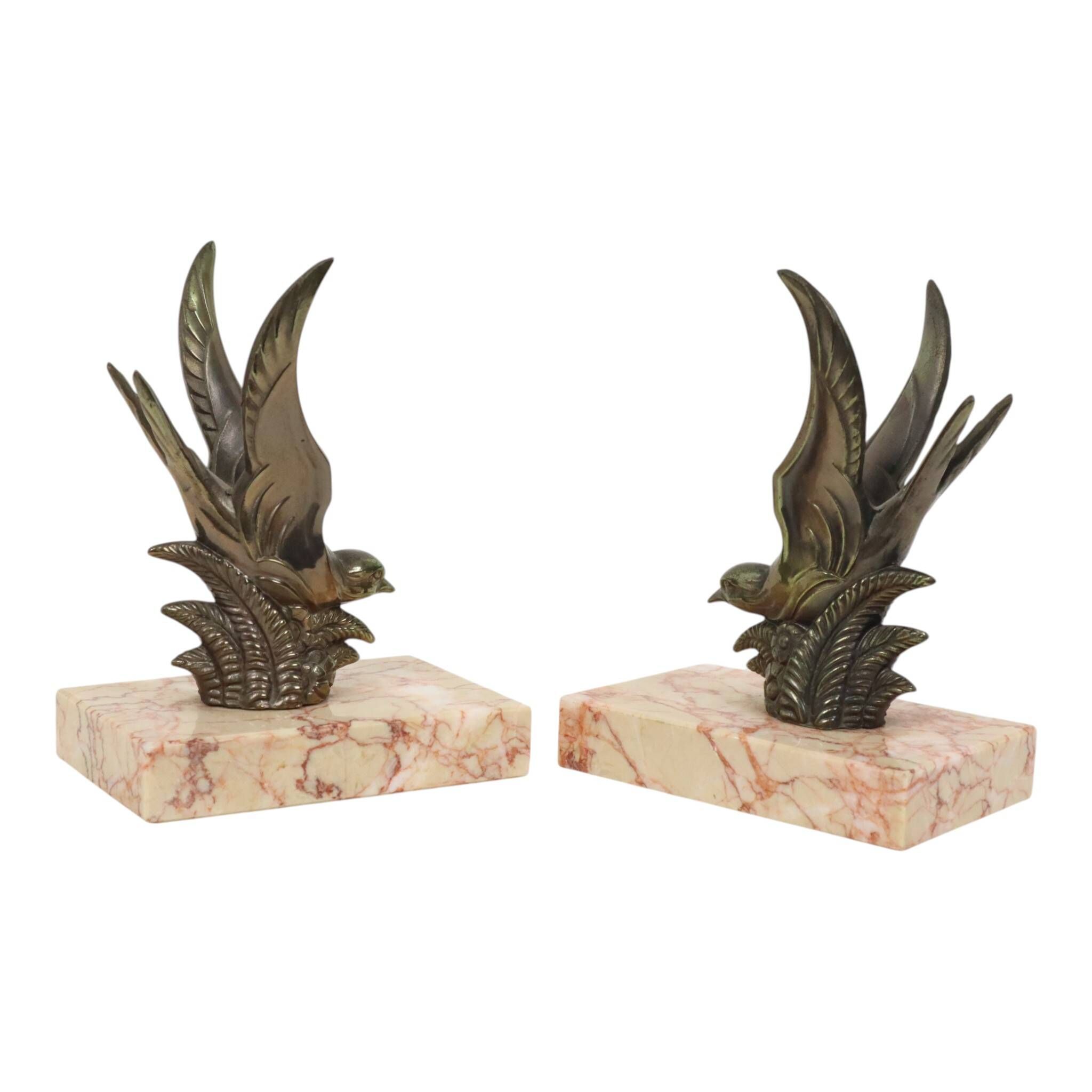 Pair of Art Deco Swallows Birds Bookends 1930s