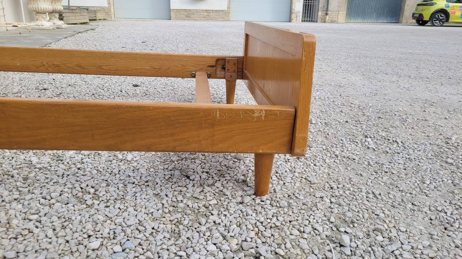 Vintage rattan and solid oak bed 1950s design