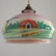 French Art Deco Pink & Cream Pendant Light with House and Tree Design