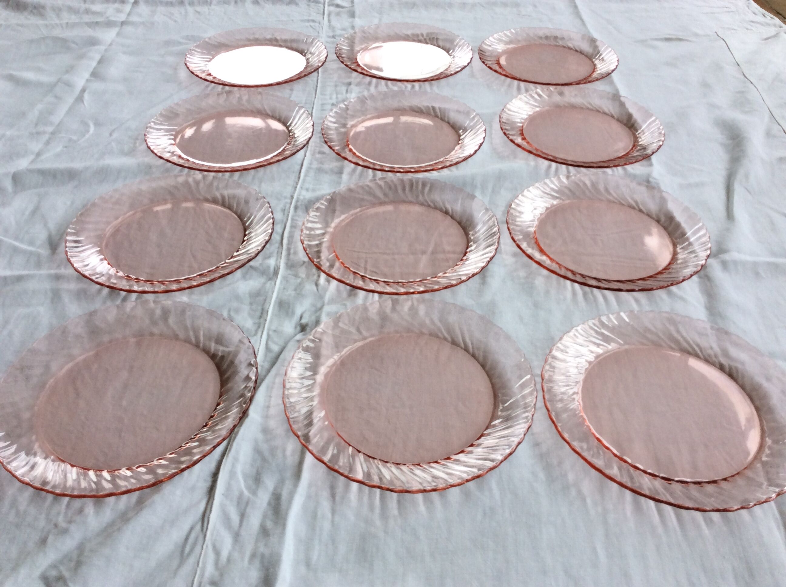 12 transparent pink vintage plates