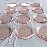 12 transparent pink vintage plates