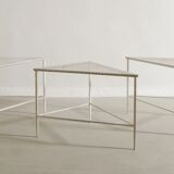Set of Three French White Metal Side Tables by Mathieu Matégot, 1950s