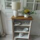 Vintage low depth bookcase in pearl grey interior oak with waxed finish.