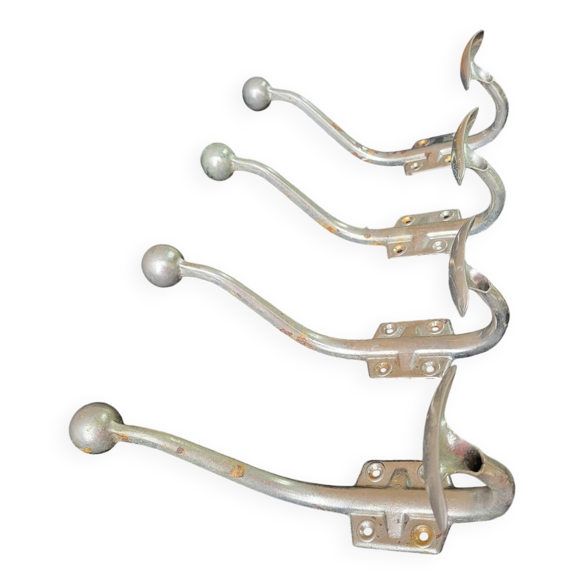 Lot de 4 patères doubles Vintage en métal chromé