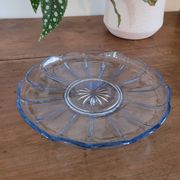 Plateau en verre bleu rond